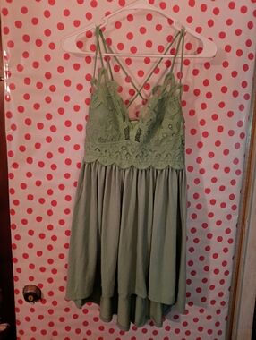 Zenana Outfitters Sage Green Lace Bodice Spaghetti Strap Mini Dress XL